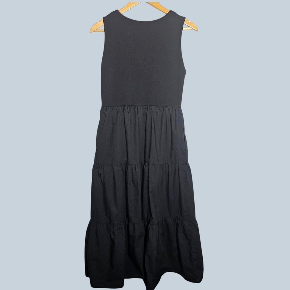 Cynthia Rowley Cotton Tank Midi Dress Womens Medium Black Tiered Pockets Casual - Picture 4 of 7